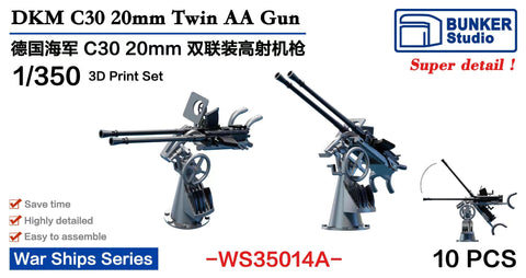 Bunker Studio WS35014A 1/350 DKM 20mm Flak C 30 Twin AA guns