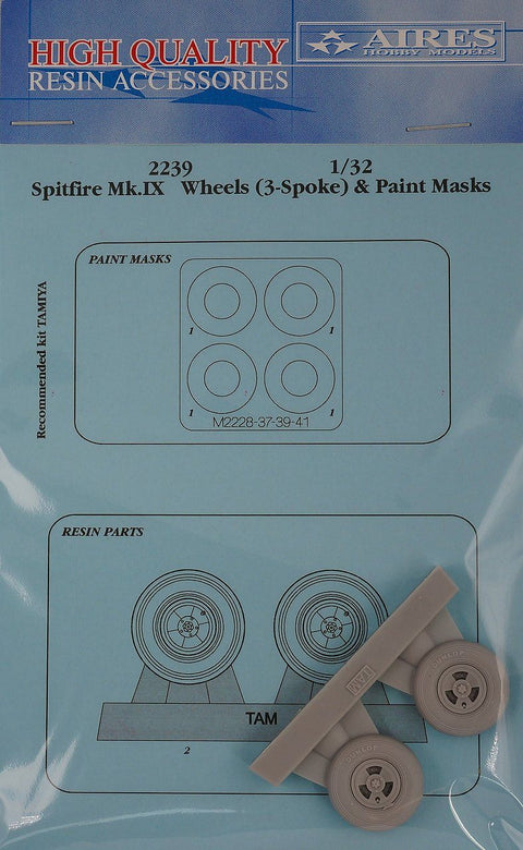 Aires 2239 1/32 Spitfire Mk.IX wheels (3-spoke) & paint masks (For TAMIYA)
