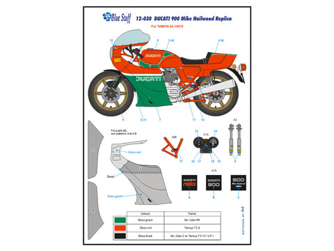 Blue Stuff BS 12-030 1/12 DUCATI 900 Mike Hailwwod Replica - 1/12 Decals TAMIYA 14019