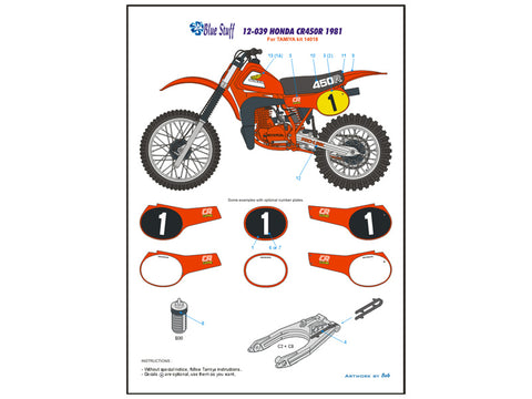 Blue Stuff BS 12-039 1/12 HONDA CR450R 1981 - 1/12 Decals TAMIYA 14018