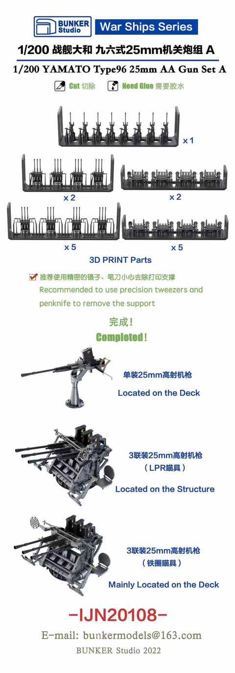 Bunker Studio IJN20108 1/200 YAMATO Type96 25mm Triple AA Guns Set A