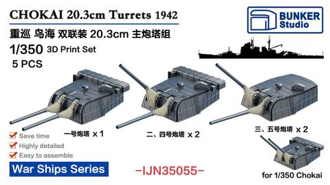 Bunker Studio IJN35055 1/350 Chokai 20.3cm Gun Turrets