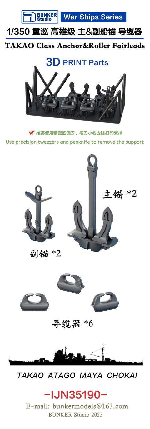 Bunker Studio IJN35190 1/350 IJN TAKAO Class Anchor&Roller Fairleads