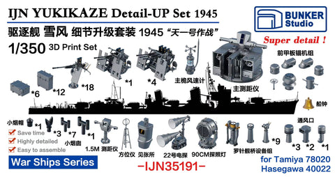 Bunker Studio IJN35191 1/350 IJN YUKIKAZE Detail-UP Set 1945 (Value Pack)