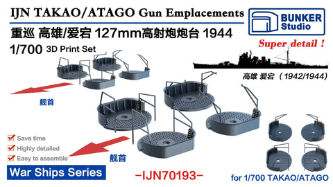 Bunker Studio IJN70193 1/700 IJN TAKAO/ATAGO 127mm AA Gun Emplacecements 1944