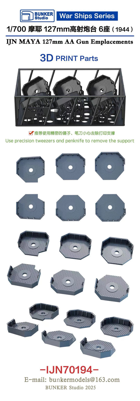 Bunker Studio IJN70194 1/700 IJN MAYA 127mm AA Gun Emplacecements 1944