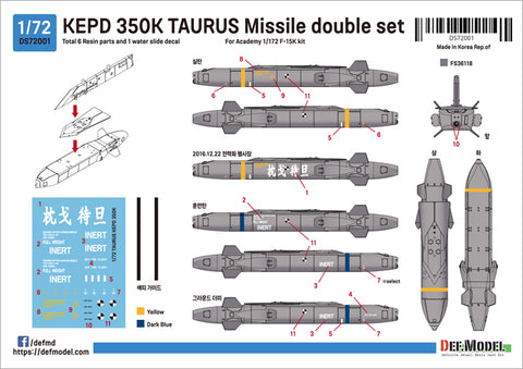 DEF Model DS72001 1/72 KEPD 350K TAURUS Missile double set (for Academy F-15K 1/72)