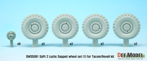 DEF Model DW35081 1/35 German Luchs 8X8 Dunlxp Sagged Wheel set-1 (for Tacom/Revell 1/35)