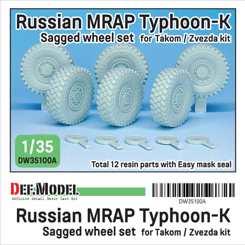 DEF Model DW35100A 1/35 Russian Typhoon-K 6X6 MRAP Sagged Wheel set (for Takom, Zvezda 1/35)- Retooled