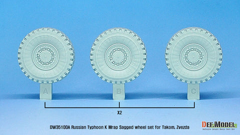 DEF Model DW35100A 1/35 Russian Typhoon-K 6X6 MRAP Sagged Wheel set (for Takom, Zvezda 1/35)- Retooled