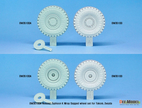 DEF Model DW35100A 1/35 Russian Typhoon-K 6X6 MRAP Sagged Wheel set (for Takom, Zvezda 1/35)- Retooled