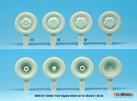 DEF Model DW35101 1/35 Japanese Civilian Truck Sagged Wheel set ( for Diopark 1/35)