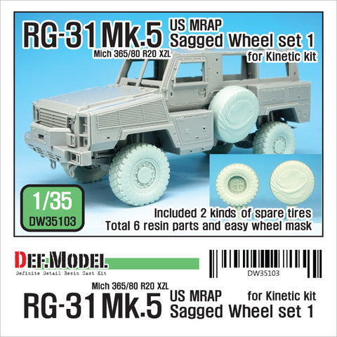 DEF Model DW35103 1/35 US MATV RG-31 Mk.5 Sagged Wheel set ( for Kinetic 1/35)