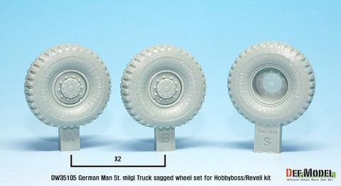 DEF Model DW35105 1/35 German Man 5t. milgl 4x4 Truck Sagged Wheel set (for Revell,Hobbyboss 1/35)