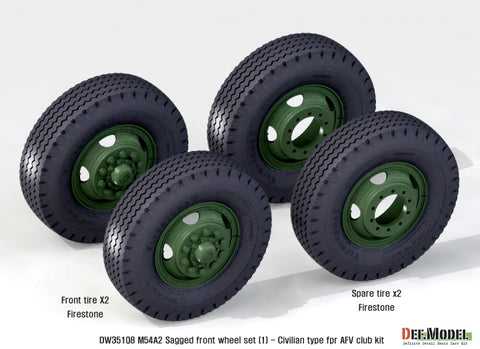 DEF Model DW35108 1/35 US M54A2 Cargo Truck Sagged Front wheel set(1)- Civilian type( for AFV club 1/35)