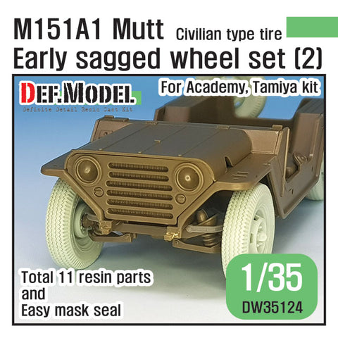 DEF Model DW35124 1/35 US M151A1 Early sagged wheel set(2)- Civilian tire (for Tamiya/Academy 1/35) (Included front suspension parts)