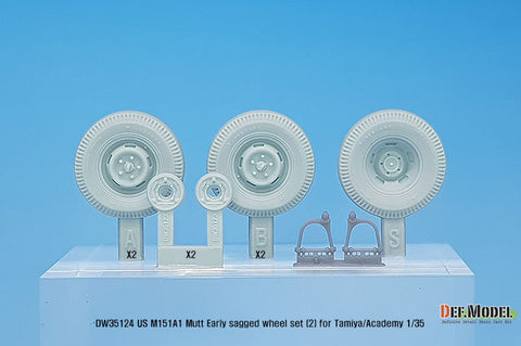 DEF Model DW35124 1/35 US M151A1 Early sagged wheel set(2)- Civilian tire (for Tamiya/Academy 1/35) (Included front suspension parts)