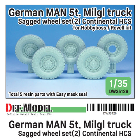 DEF Model DW35126 1/35 German Man 5t. mil gl Truck Sagged wheel set (2) Continetal HCS ( for Hobbyboss/Revell 1/35)