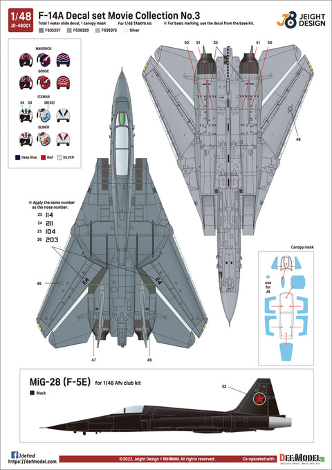 DEF Model JD48001 1/48 F-14A Decal set Movie Collection No.1 (for 1/48 Tamiya kit) - reprinted with small update