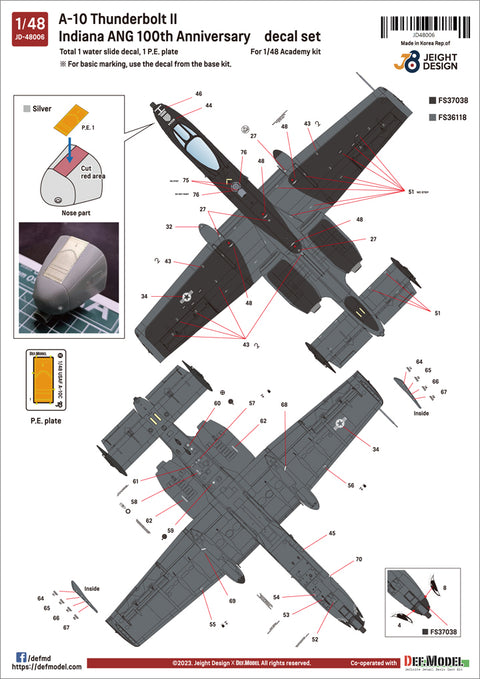 DEF Model JD48006 1/48 USAF A-10C Decal set ‘Indiana ANG 100th Anniversary’ (for Academy kit)