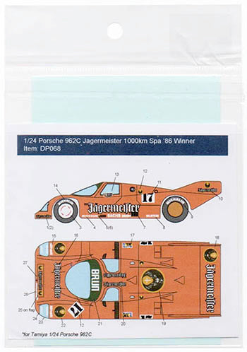 Decal Pool DP068 1/24 Porsche 962C Jagermeister #17 1000km Spa 1986