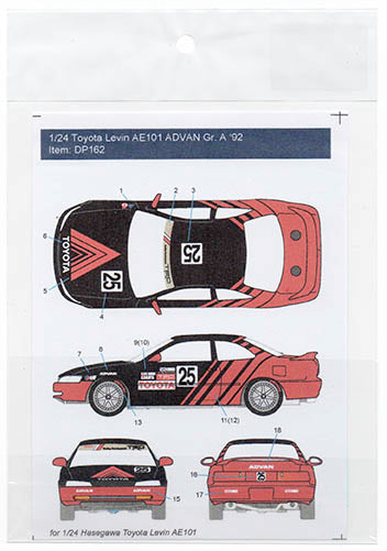 Decal Pool DP162 1/24 Toyota Levin AE101 ADVAN Gr. A 1992 for Hasegawa