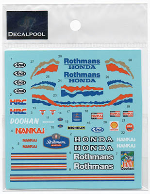 Decal Pool DP164 1/12 Honda NSR500 Rothmans M. Doohan rider '89