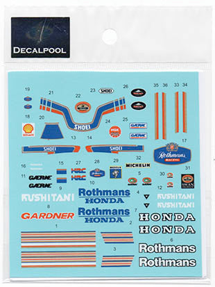 Decal Pool DP165 1/12 Honda NSR500 Rothmans W. Gardner rider '89