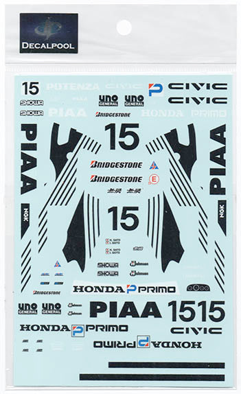 Decal Pool DP171T 1/24 Honda Civic EF9 PIAA #15 JTC 90' w/ Transkit for Beemax 1/24 EF3