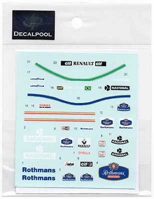 Decal Pool DP190 1/12 Williams Renault Rothmans A. Senna Decal for Figure