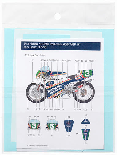 Decal Pool DP230 1/12 Honda NSR250 Rothmans #3/8 L. Cadalora / D. Sarron WGP '91 (decal only)