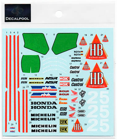 Decal Pool DP232A 1/12 Honda NSR250 HB #2/5 Reinhold Roth WGP '89/'90 w/ transkit rims