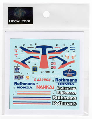 Decal Pool DP234 1/12 Honda NSR250 Rothmans D. Sarron Rider WGP '91
