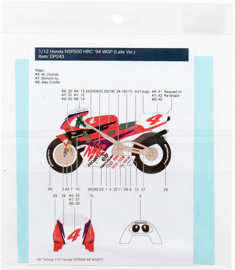 Decal Pool DP243 1/12 Honda NSR500 HRC WGP 1994 (late ver.)