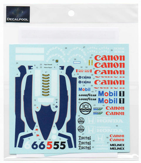 Decal Pool DP257 1/20 Williams FW11 1986