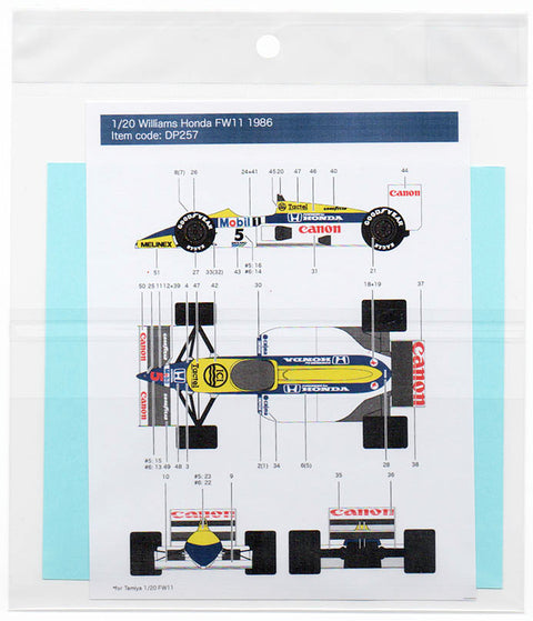 Decal Pool DP257 1/20 Williams FW11 1986