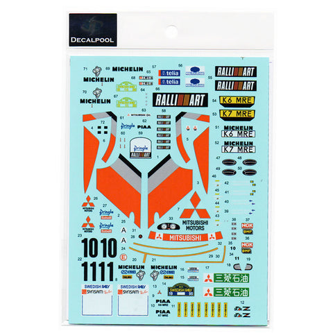 Decal Pool DP260 1/24 Mitsubishi Lancer EVO II #10/11 Swedish Rally '95 / HK-Beijing Rally '94 for Hasegawa (decal only)