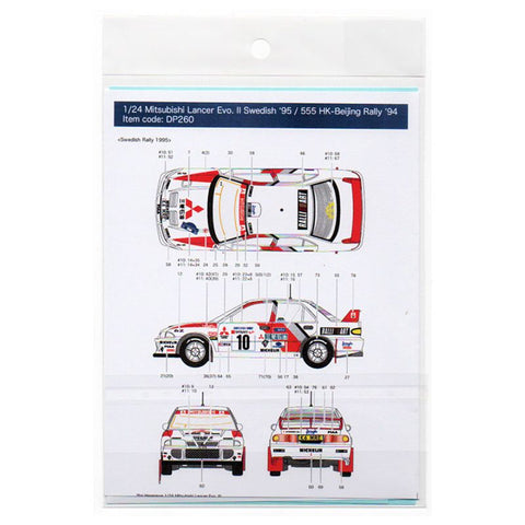 Decal Pool DP260 1/24 Mitsubishi Lancer EVO II #10/11 Swedish Rally '95 / HK-Beijing Rally '94 for Hasegawa (decal only)