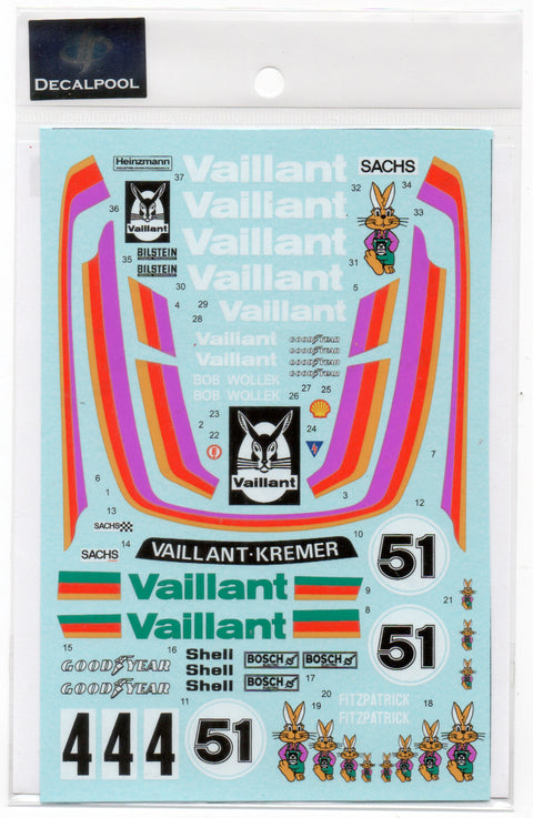 Decal Pool DP277 1/20 Kremer Porsche 935 Vaillant #4/51 for Tamiya