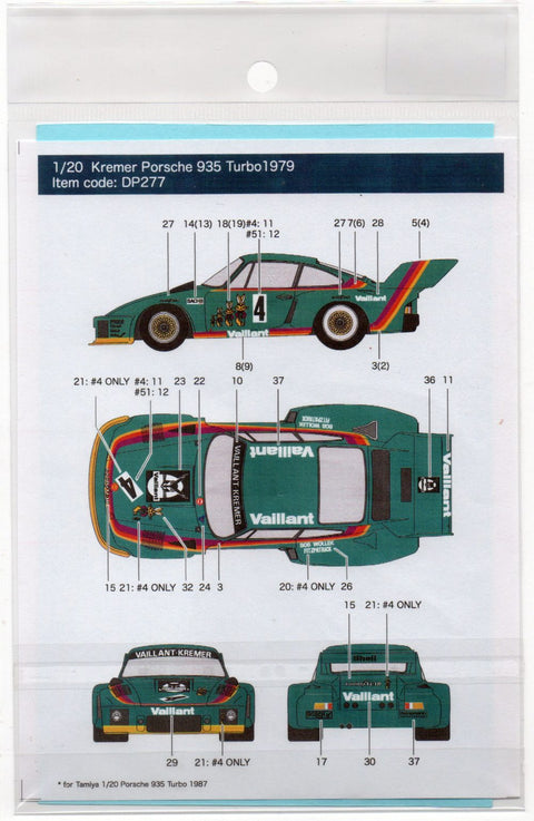 Decal Pool DP277 1/20 Kremer Porsche 935 Vaillant #4/51 for Tamiya