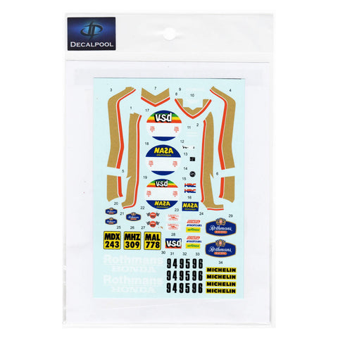 Decal Pool DP302 1/12 Honda NXR750 Rothmans Paris-Dakar Rally 1986