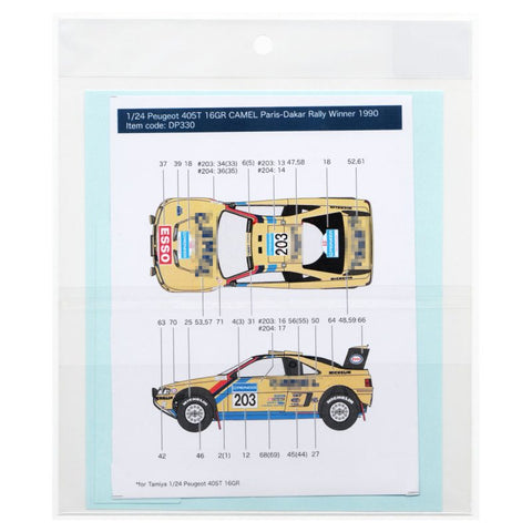 Decal Pool DP330 1/24 Peugeot 405T 16GR Camel Paris-Dakar Rally Winner 1990