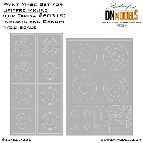 DN Models 32/827-002 1/32 Spitfire Mk.IXc Tamiya - canopy masks + roundels 1/32