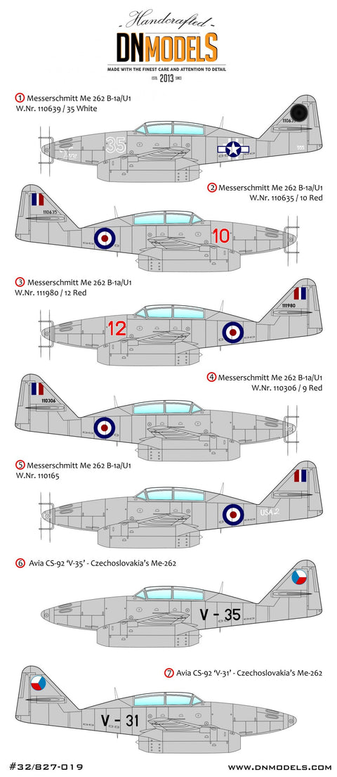 DN Models 32/827-019 1/32 Me-262 Captured Allied Insignia 1/32