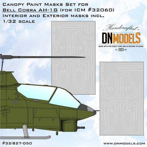 DN Models 32/827-050 1/32 Cobra AH-1G Canopy Masks (ICM 32060) 1/32