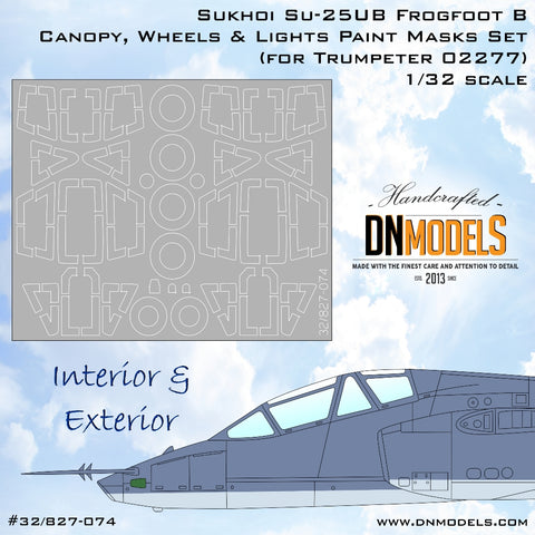 DN Models 32/827-074 1/32 Sukhoi Su-25UB Frogfoot B Canopy, Wheels & Lights Paint Masks (for Trumpeter 02277) 1/32