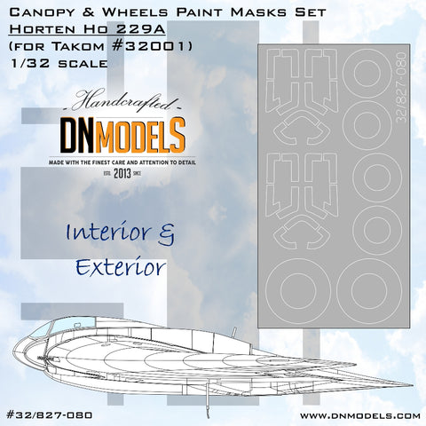 DN Models 32/827-080 1/32 Ho 229A Canopy & Wheels Paint Masks Set (Takom 32001) 1/32