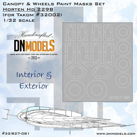 DN Models 32/827-081 1/32 Ho 229B Canopy & Wheels Paint Masks Set (Takom 32002) 1/32