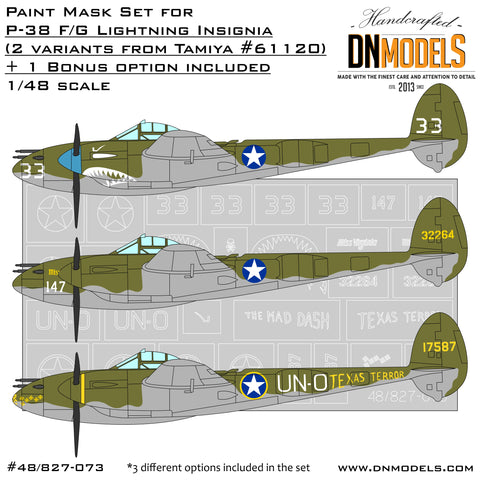 DN Models 48-827-073 1/48 P-38 F/G Lightninhg Insignia OOB (Tamiya 61120 - 2 options) + 1 option Bonus