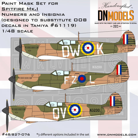 DN Models 48-827-076 1/48 Spitfire Mk.I Insignia OOB (Tamiya 61119 - 3 options)